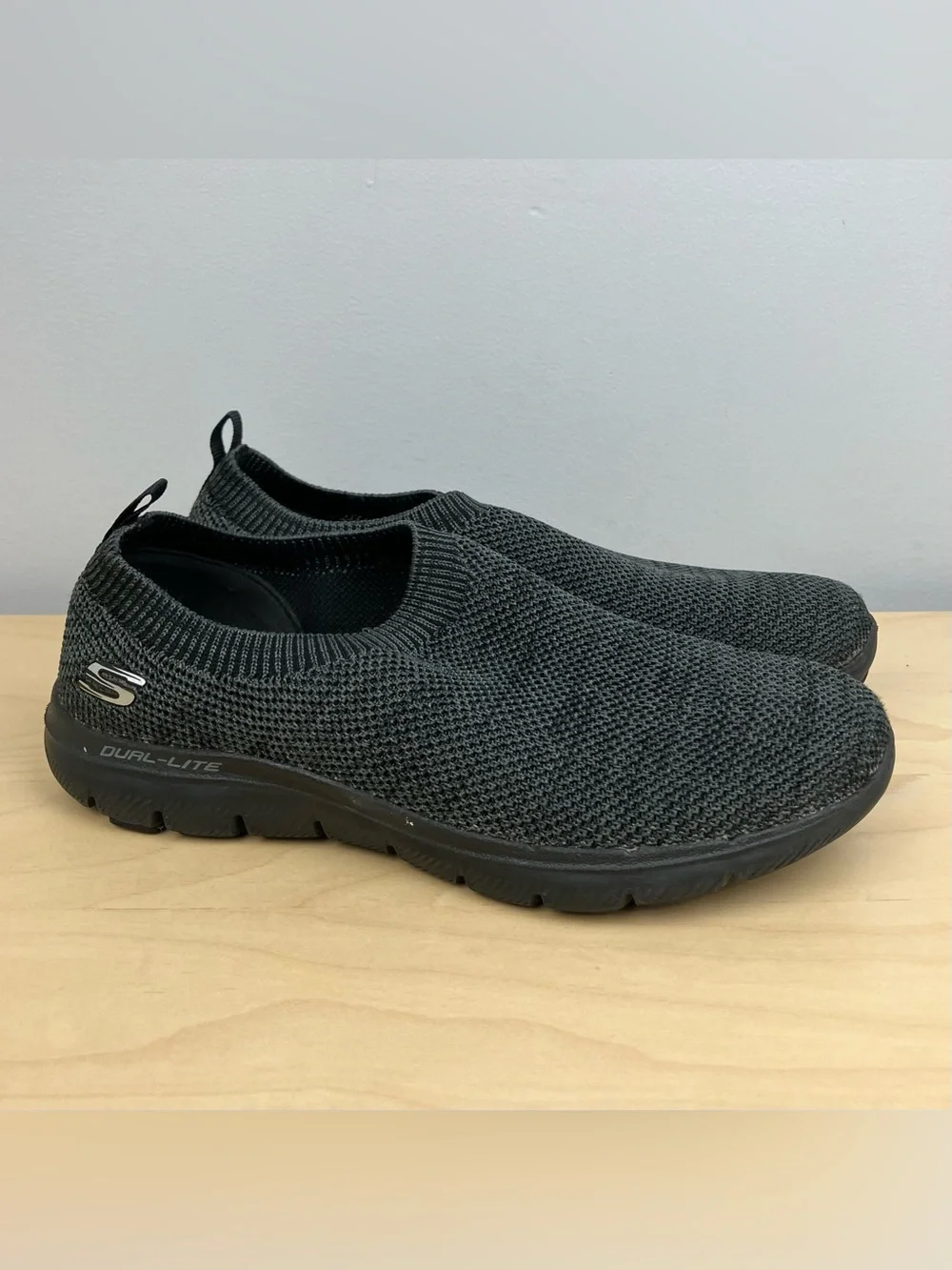 Skechers Women’s Size 7.5 Dual Lite Black Gray Casual Slip On Walking Shoes